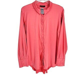 Lane Bryant Women's Pink No peek Button Up Blouse Satin Long Sleeve Size 28